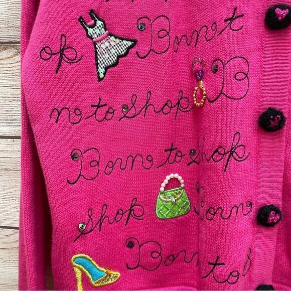 VINTAGE BEREK BORN‎ TO SHOP EMBROIDERED AND EMBELLISHED SWEATER IN PINK - Picture 4 of 11